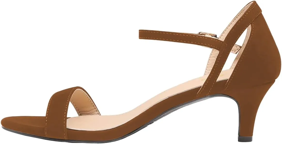 FOWT Women Classic Open Toe Heeled Sandals Ankle Strap Comfortable Kitten Low Heels Party Dress Summer Shoes Size 4-15 US