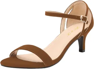 FOWT Women Classic Open Toe Heeled Sandals Ankle Strap Comfortable Kitten Low Heels Party Dress Summer Shoes Size 4-15 US