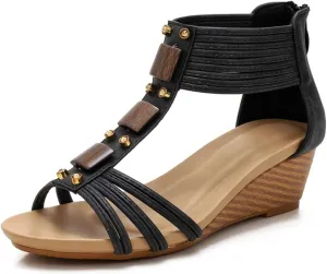 FRALOSHA Wedge Sandals for Women Open Toe Casual Summer Roman High Heel Breathable Beach Sandals