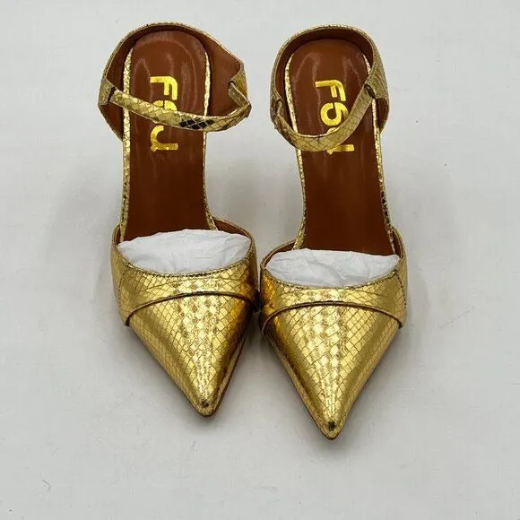 FSJ Gold Sexy Stiletto High Heels Mule Rhinestones Strappy Slide Pumps
