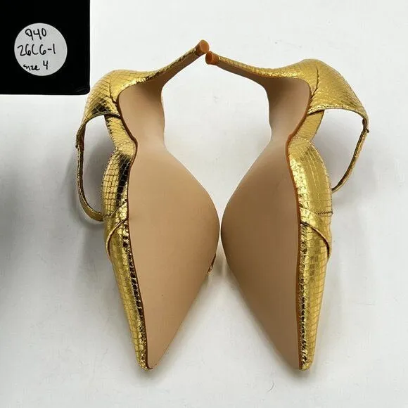 FSJ Gold Sexy Stiletto High Heels Mule Rhinestones Strappy Slide Pumps