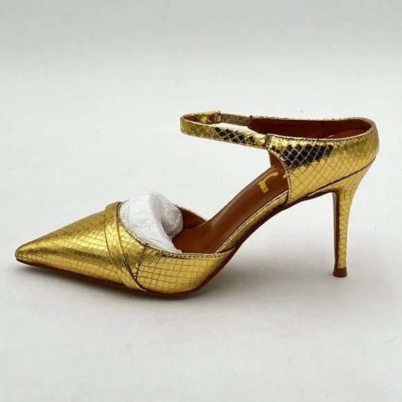 FSJ Gold Sexy Stiletto High Heels Mule Rhinestones Strappy Slide Pumps