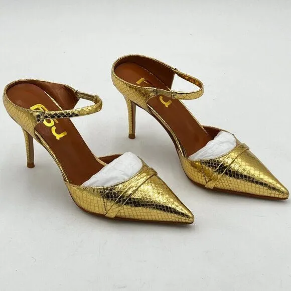 FSJ Gold Sexy Stiletto High Heels Mule Rhinestones Strappy Slide Pumps