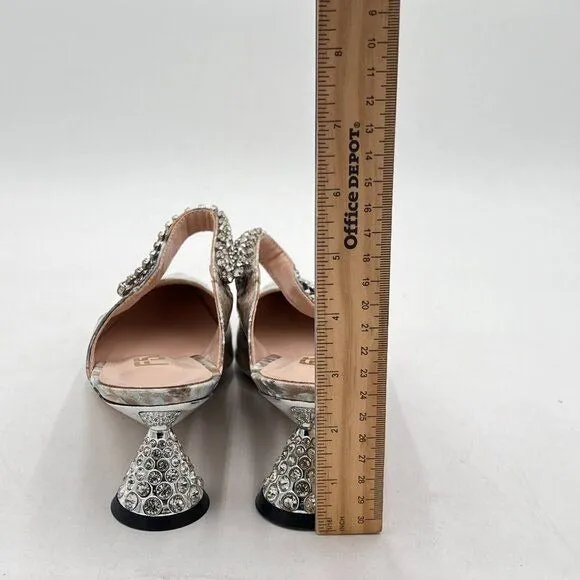 FSJ Marble Rhinestone Cone Low Heel Mule Pointed Toe One Strap Sandal Dress Shoe
