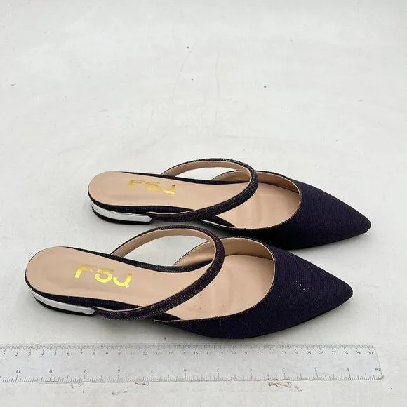FSJ Purple Pointed Toe Mule Rhinestone Strap Chunky Heels Slide Sandals