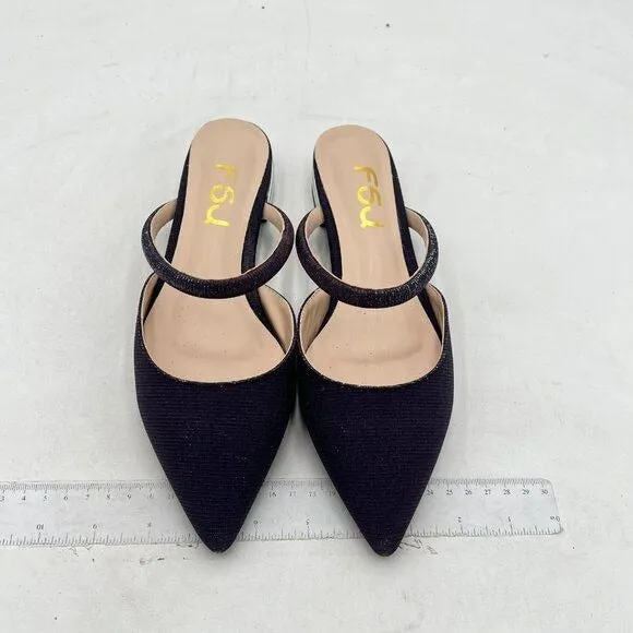 FSJ Purple Pointed Toe Mule Rhinestone Strap Chunky Heels Slide Sandals
