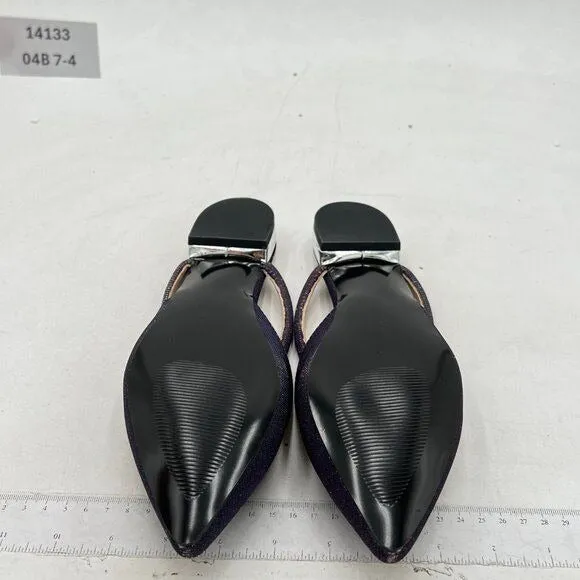 FSJ Purple Pointed Toe Mule Rhinestone Strap Chunky Heels Slide Sandals