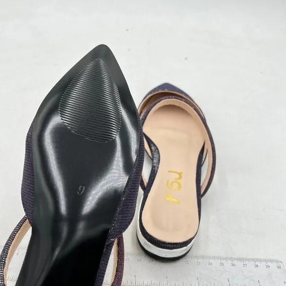 FSJ Purple Pointed Toe Mule Rhinestone Strap Chunky Heels Slide Sandals