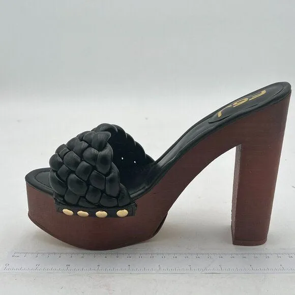 FSJ Women Braided Open Toe Chunky High Heel Sandal Woven Slip On Mule