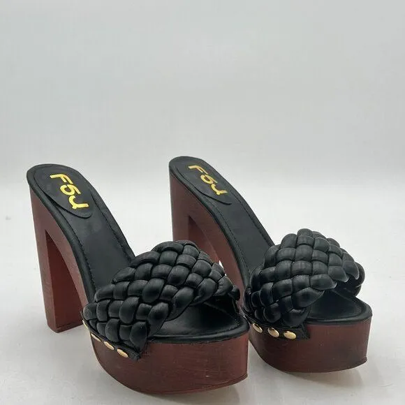 FSJ Women Braided Open Toe Chunky High Heel Sandal Woven Slip On Mule