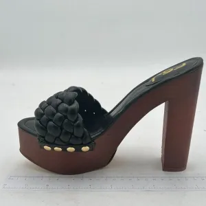 FSJ Women Braided Open Toe Chunky High Heel Sandal Woven Slip On Mule