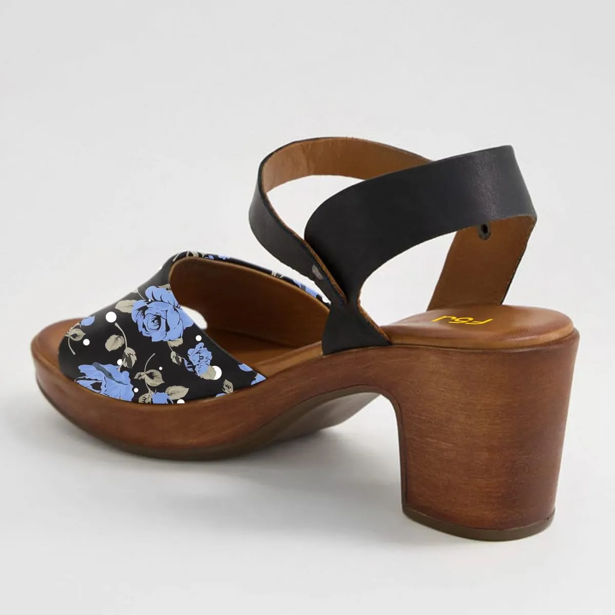 FSJ Women Platform Chunky Heel Sandals Wooden Block Heel Comfortable Open Toe Ankle Strap Wide Band Mid Heel Party Date Night Dance Shoes Size 4-16 US