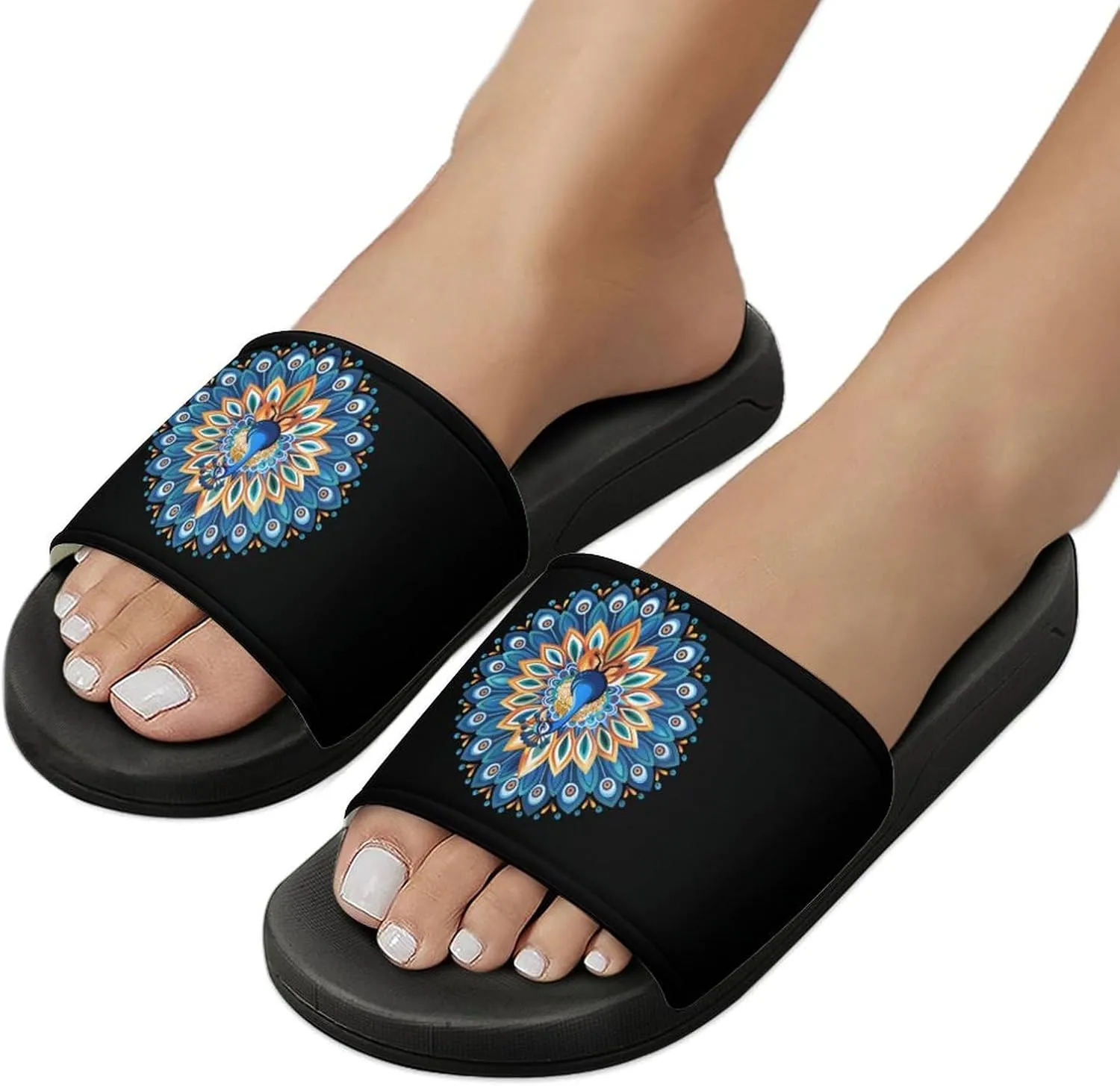 Funny Peacock Art Slippers for Women Men Anti-Slip Shower Slides Open Toe Slippers for Home Outdoor Beach