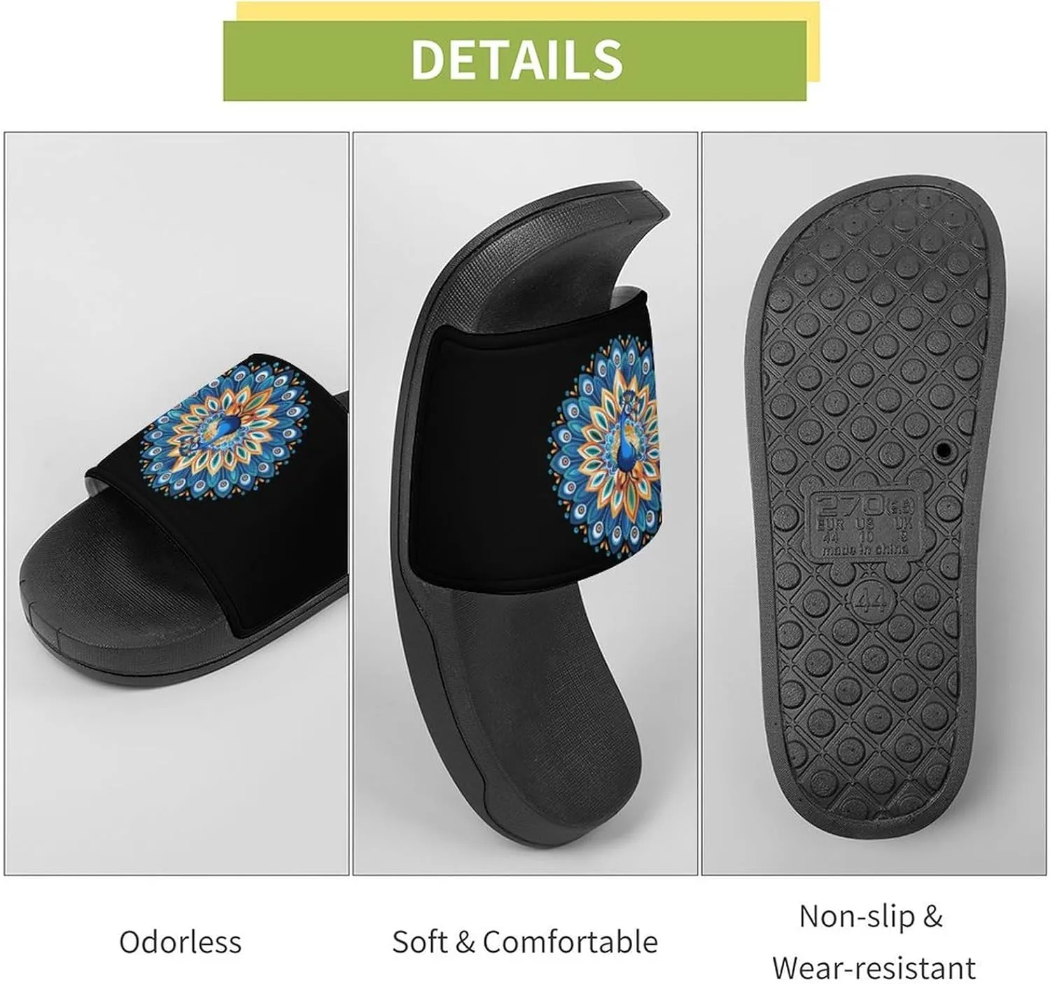 Funny Peacock Art Slippers for Women Men Anti-Slip Shower Slides Open Toe Slippers for Home Outdoor Beach