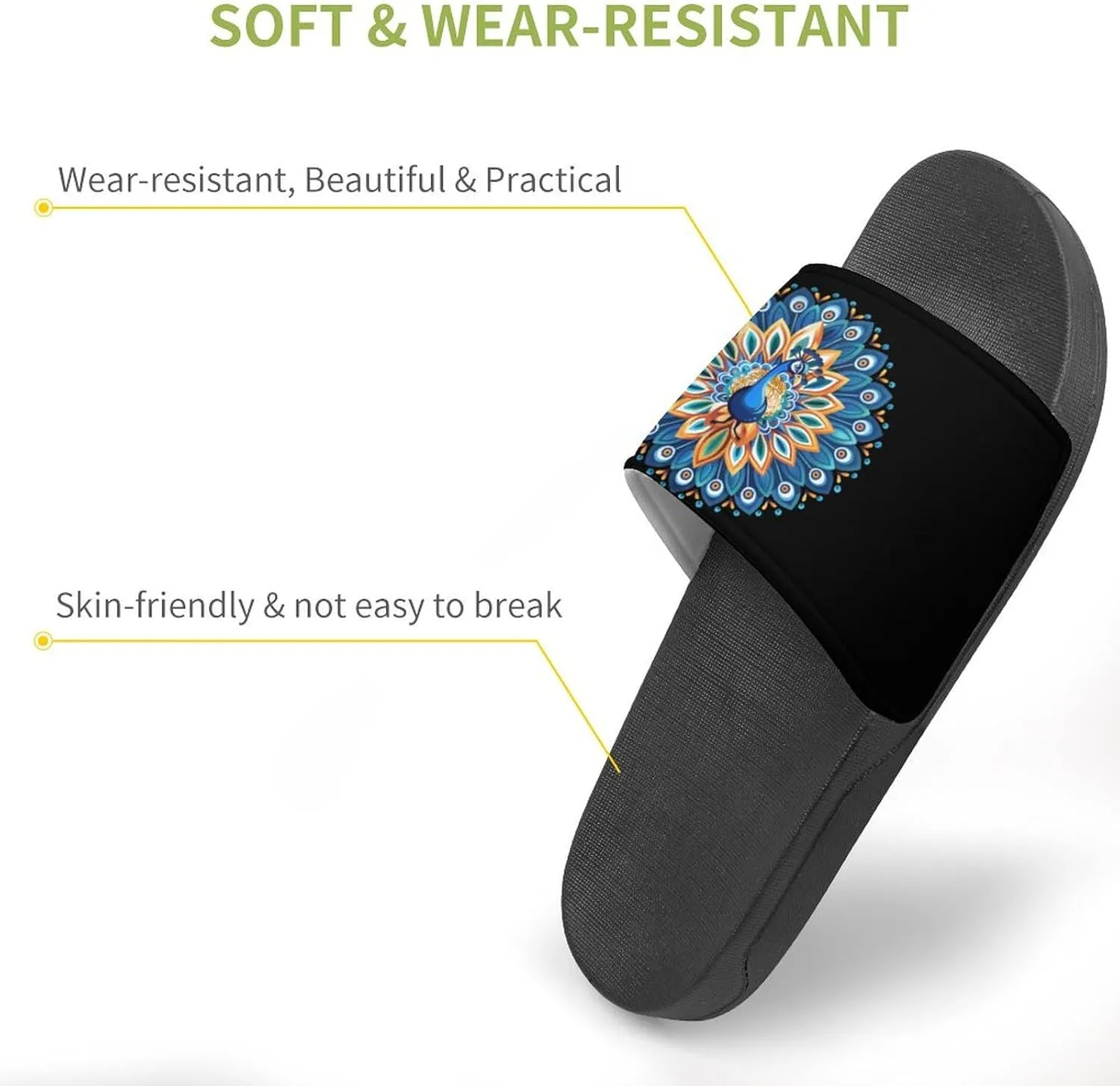 Funny Peacock Art Slippers for Women Men Anti-Slip Shower Slides Open Toe Slippers for Home Outdoor Beach