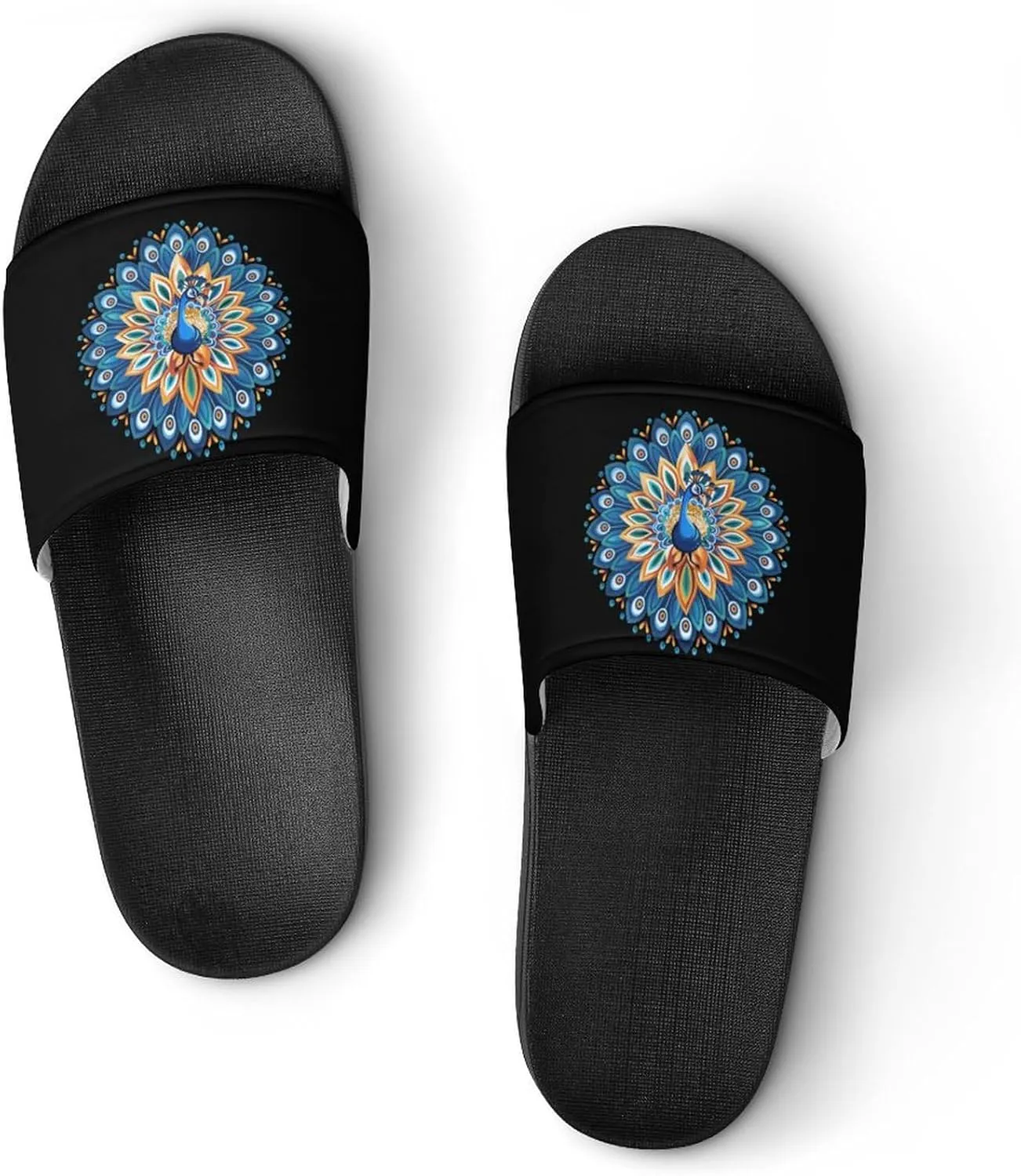 Funny Peacock Art Slippers for Women Men Anti-Slip Shower Slides Open Toe Slippers for Home Outdoor Beach