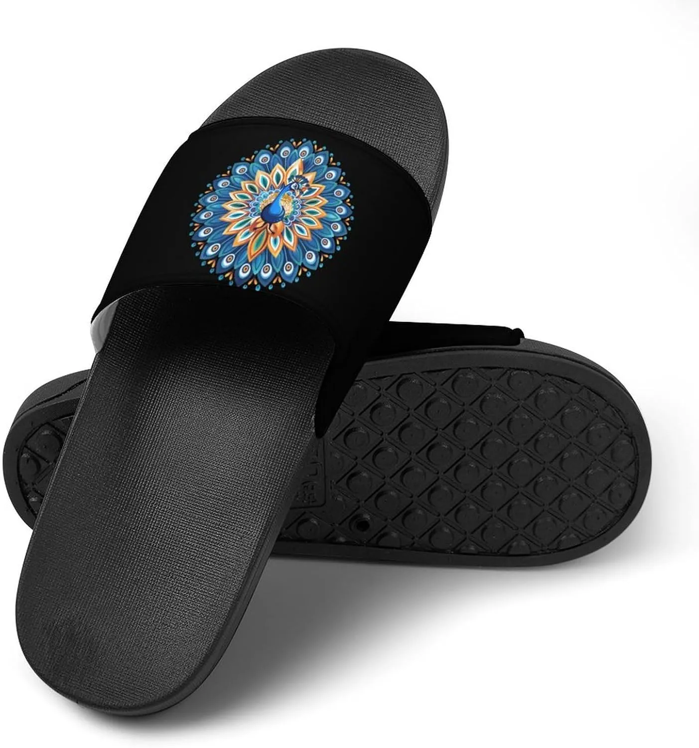 Funny Peacock Art Slippers for Women Men Anti-Slip Shower Slides Open Toe Slippers for Home Outdoor Beach