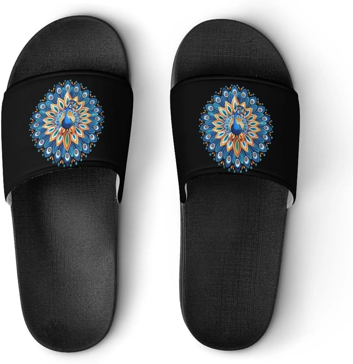 Funny Peacock Art Slippers for Women Men Anti-Slip Shower Slides Open Toe Slippers for Home Outdoor Beach