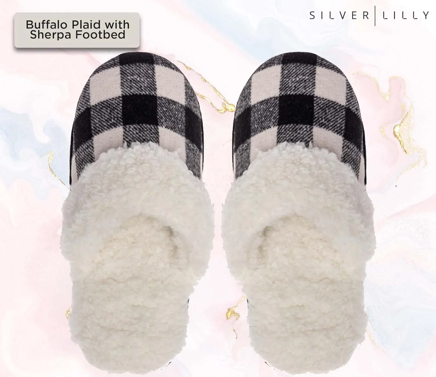 Fuzzy Buffalo Plaid Slippers for Women & Men, Sherpa House Shoes for Indoor & Outdoor, Fluffy Slides, Slide On Cute Novelty