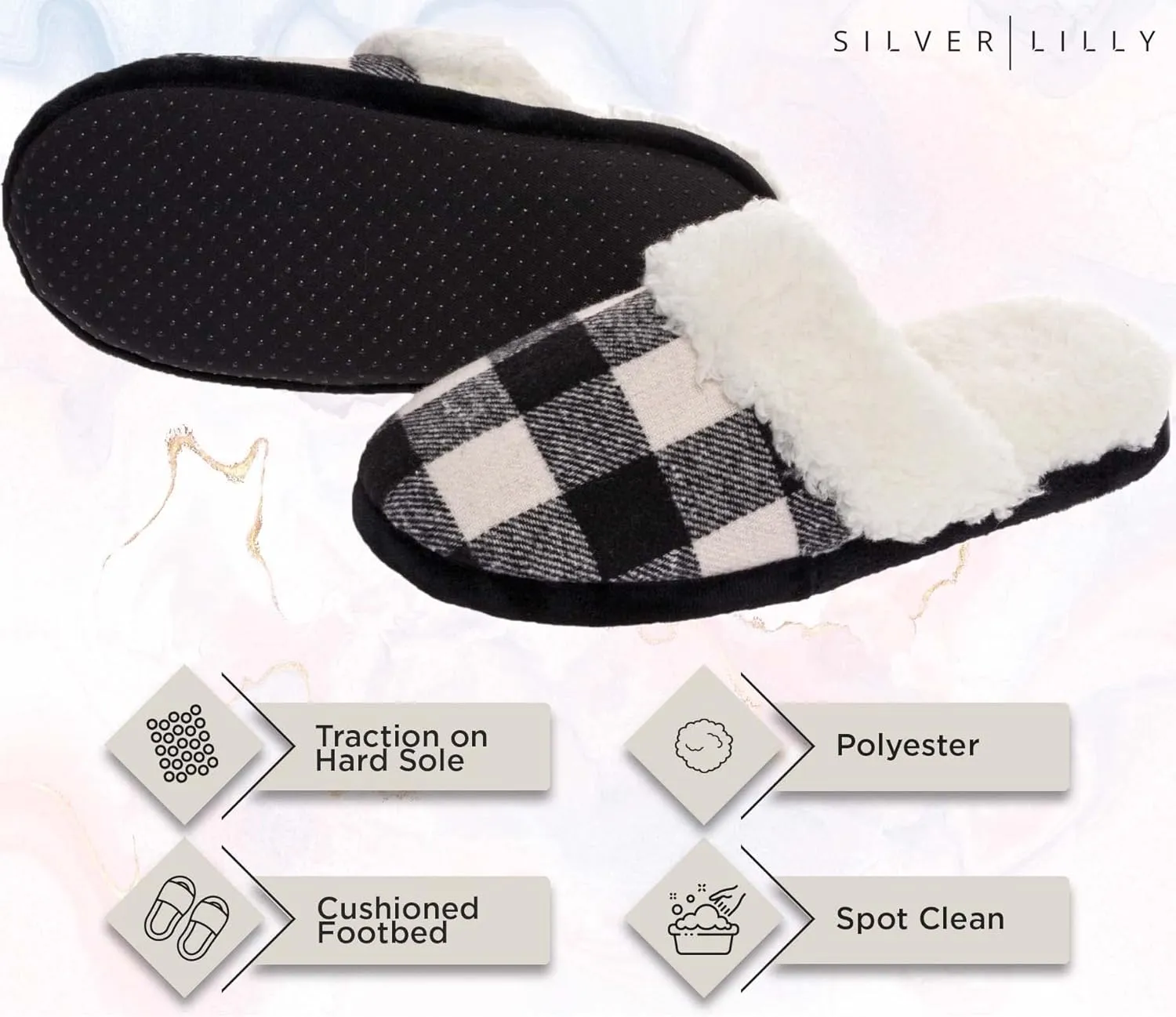 Fuzzy Buffalo Plaid Slippers for Women & Men, Sherpa House Shoes for Indoor & Outdoor, Fluffy Slides, Slide On Cute Novelty