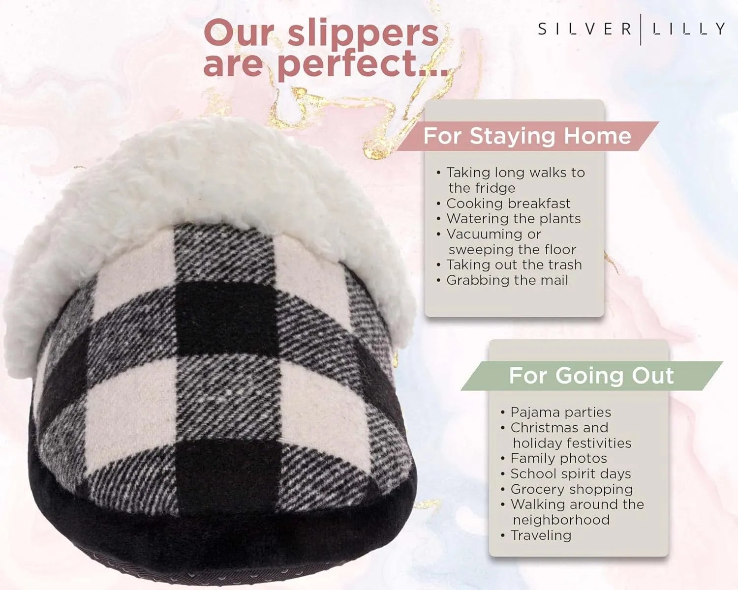 Fuzzy Buffalo Plaid Slippers for Women & Men, Sherpa House Shoes for Indoor & Outdoor, Fluffy Slides, Slide On Cute Novelty