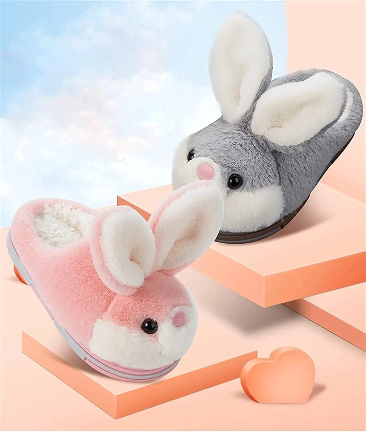 Fuzzy Bunny Slippers for Girls Warm Winter Slippers Women Home Slippers Plush Animal Slippers Pink Slippers