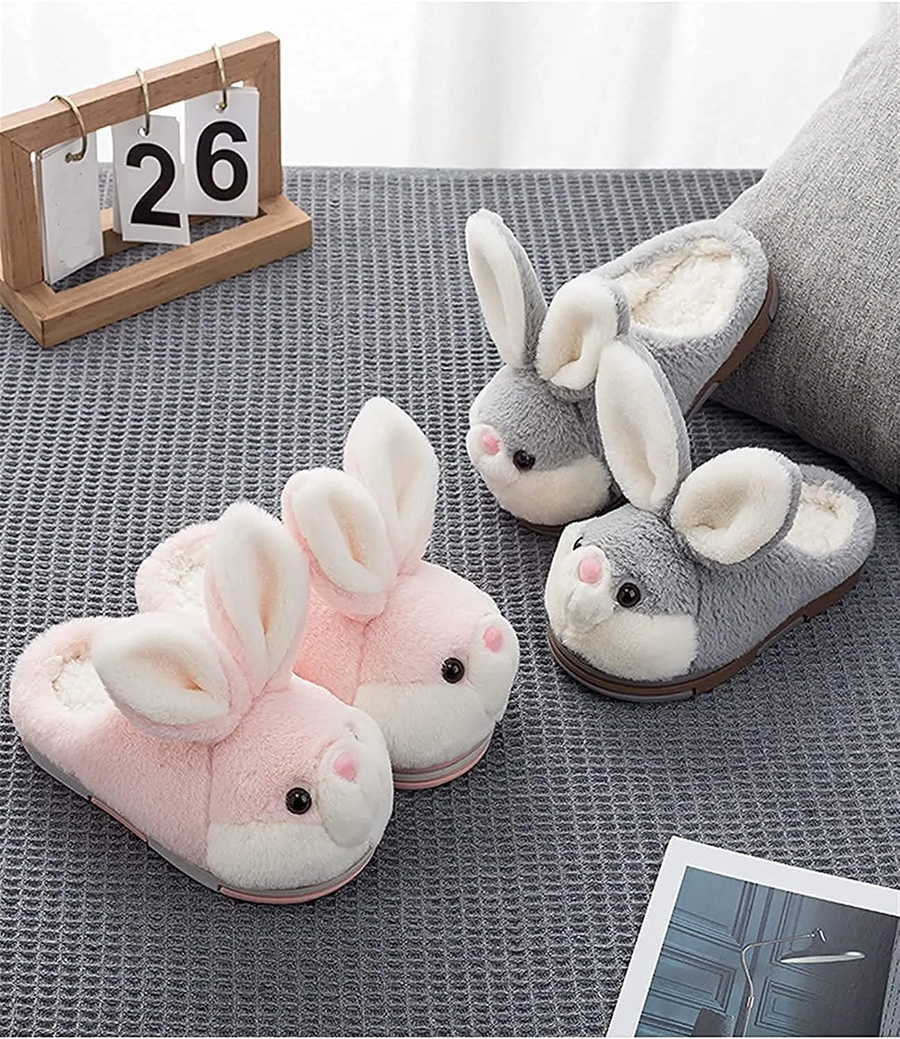Fuzzy Bunny Slippers for Girls Warm Winter Slippers Women Home Slippers Plush Animal Slippers Pink Slippers