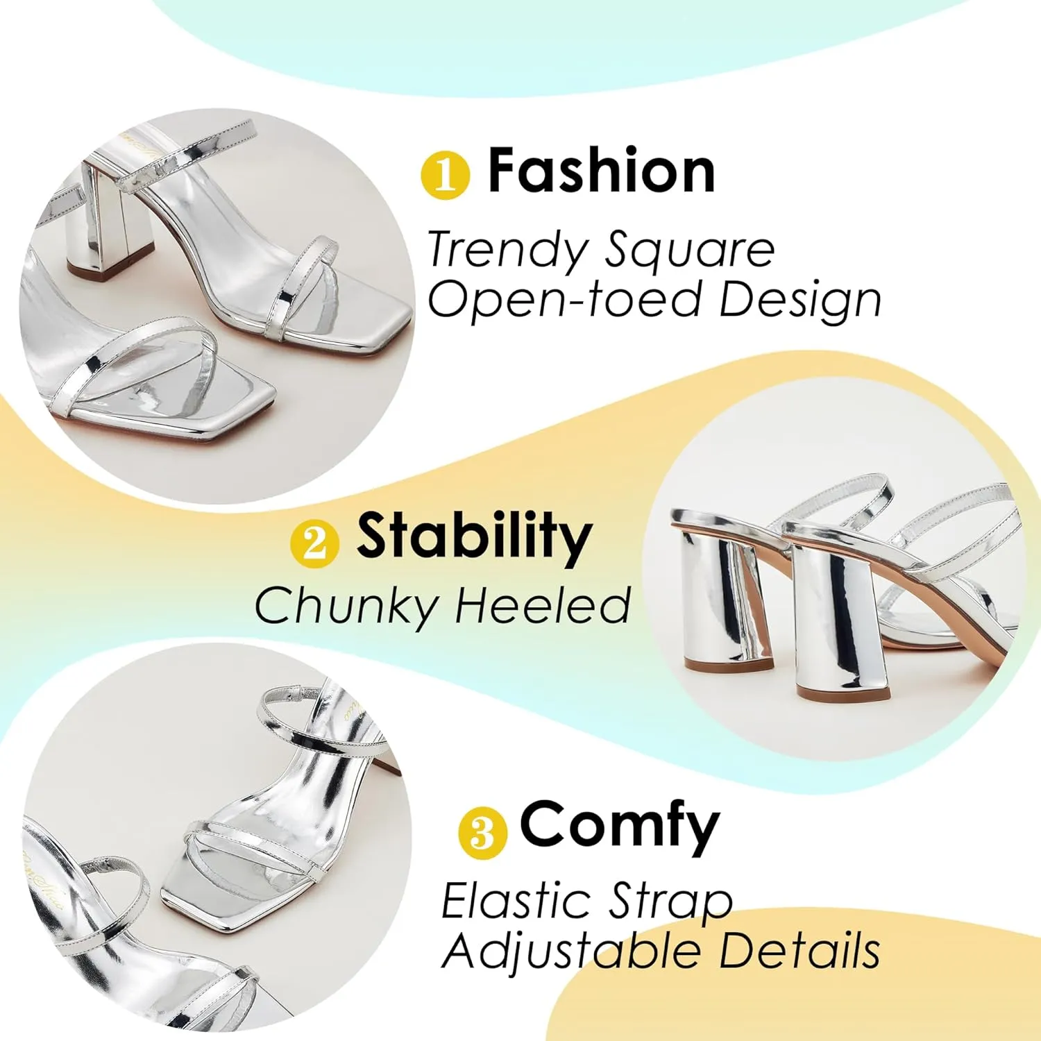 GENSHUO High Chunky Heels for Women Fashion Comfort Slip on Square Open Toe Block Heel Sandals Two Strap Backless Mules