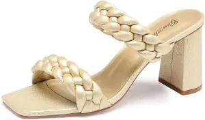 GENSHUO High Chunky Heels for Women Fashion Comfort Slip on Square Open Toe Block Heel Sandals Two Strap Backless Mules