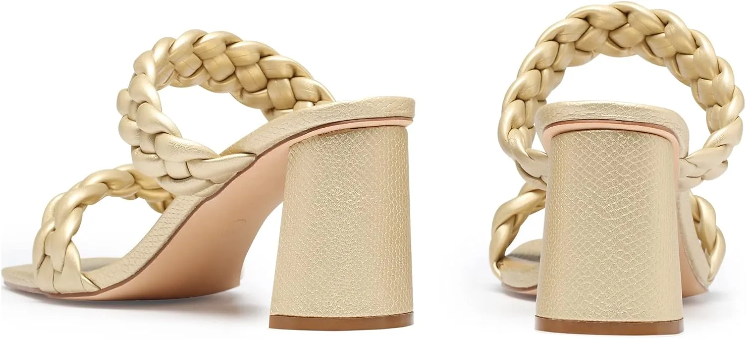 GENSHUO High Chunky Heels for Women Fashion Comfort Slip on Square Open Toe Block Heel Sandals Two Strap Backless Mules