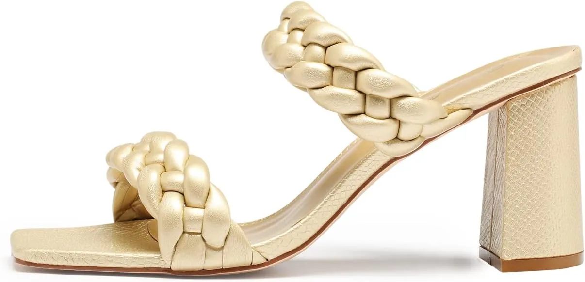 GENSHUO High Chunky Heels for Women Fashion Comfort Slip on Square Open Toe Block Heel Sandals Two Strap Backless Mules
