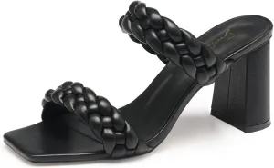 GENSHUO High Chunky Heels for Women Fashion Comfort Slip on Square Open Toe Block Heel Sandals Two Strap Backless Mules