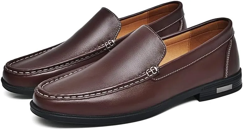 Genuine Leather Men Loafers Slip on Business Casual Leather Shoes Classic Soft Moccasins Breathable Men Flats Soft Driving Shoes