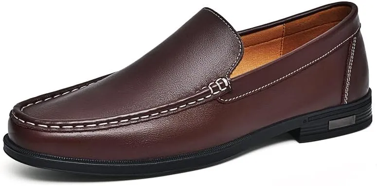 Genuine Leather Men Loafers Slip on Business Casual Leather Shoes Classic Soft Moccasins Breathable Men Flats Soft Driving Shoes