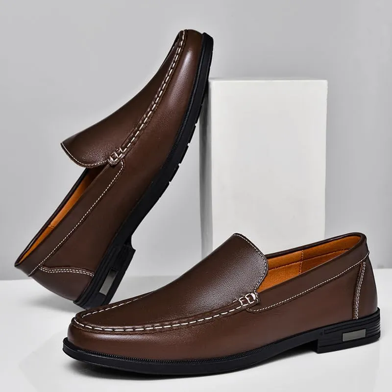 Genuine Leather Men Loafers Slip on Business Casual Leather Shoes Classic Soft Moccasins Breathable Men Flats Soft Driving Shoes