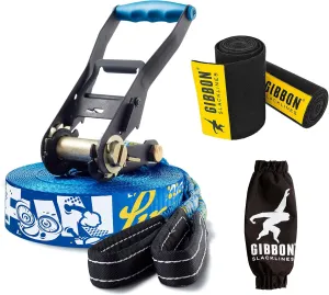 GIBBON FunLine Slackline with TreeWear - Beginner & Kids Slack Line 49ft - 41ft x 2” line & 8ft Ratchet Strap with Reinforced Loop