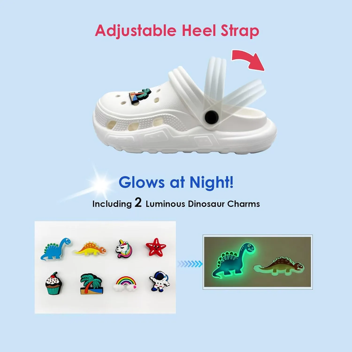 Girls Durable Roomy Sandals Little Big Kids Luminous Slip on Clogs Boys Children Pool Water Garden Swim Beach Slipper (Runs 1 Size Large)