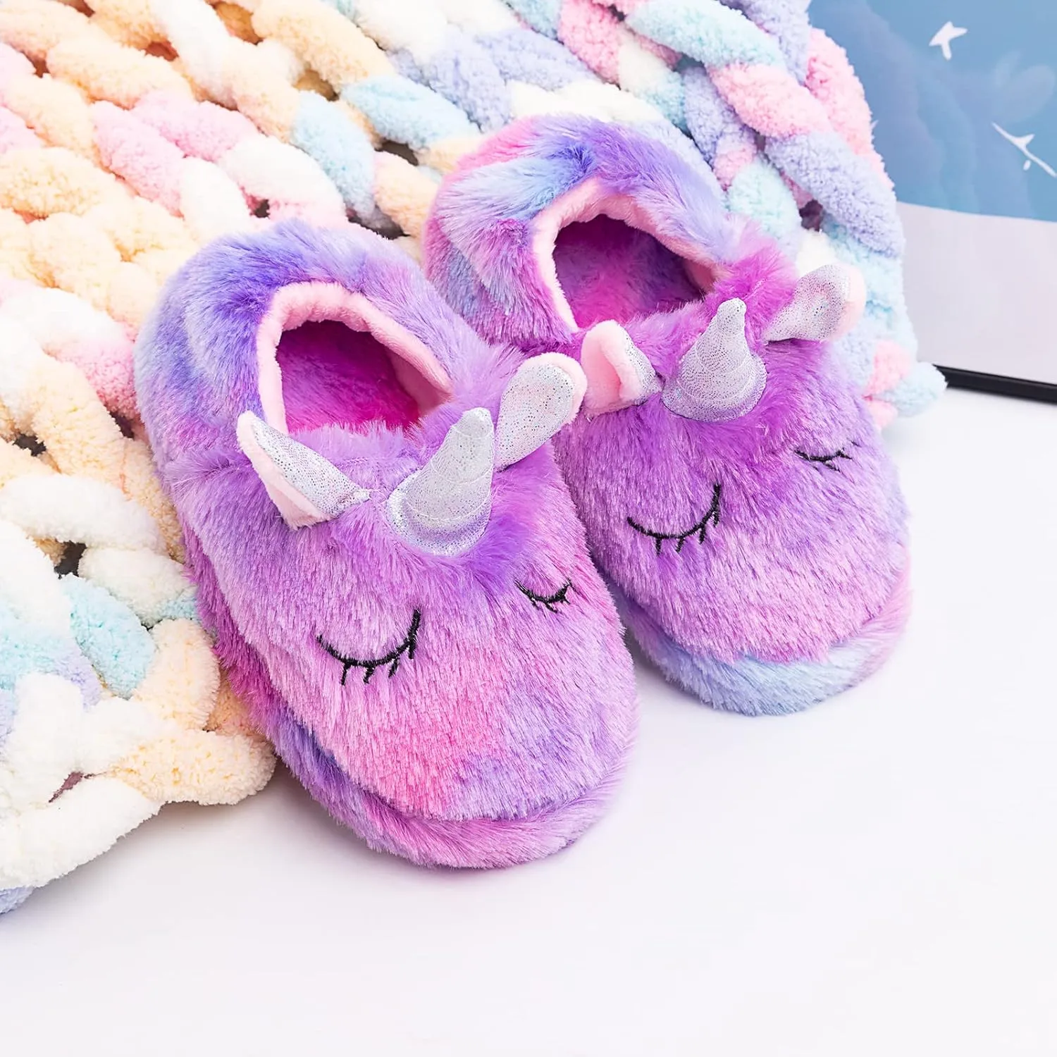 Girls Family Unicorn Slippers Cute Fluffy Anti-Slip Indoor Home Slippers Household Winter Warm Slippers