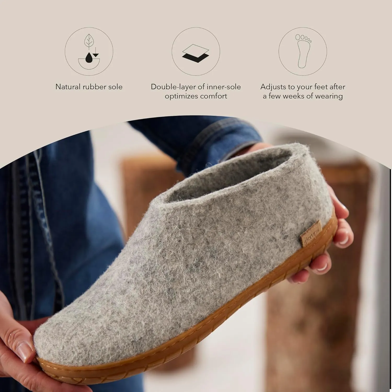 Glerups 100% high quality wool mix Shoe Slipper with rubber sole - Unisex