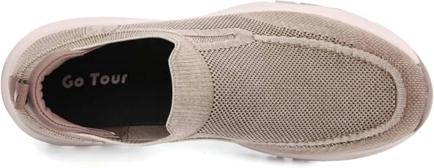 Go Tour Men's Walking Shoes - Casual Washed Knit Loafer Comfortable Slip On Athletic Sneakers