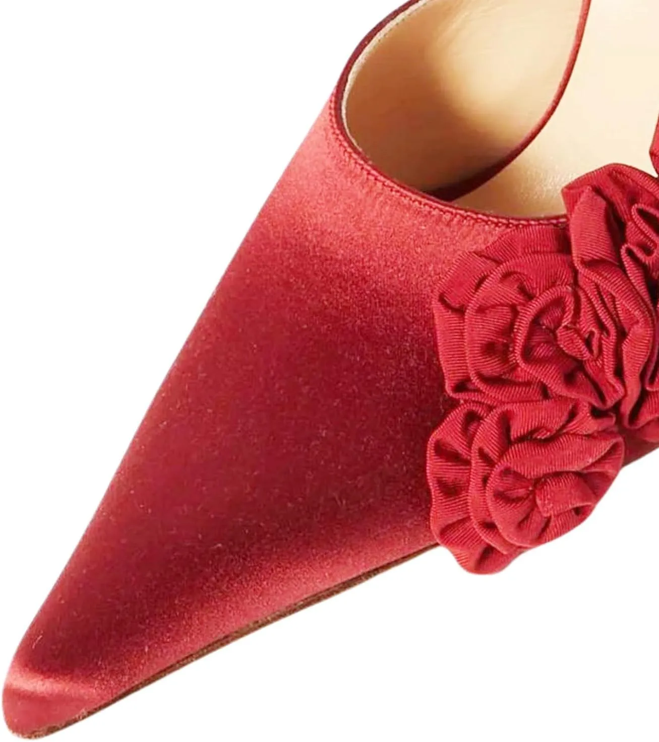 Goolita Flower Burgundy Pearl Mule Heels For Women, Stiletto Heel Slip On Pointed Toe Heeled Sandals Sexy Backless Party Heeled Slide Sandals