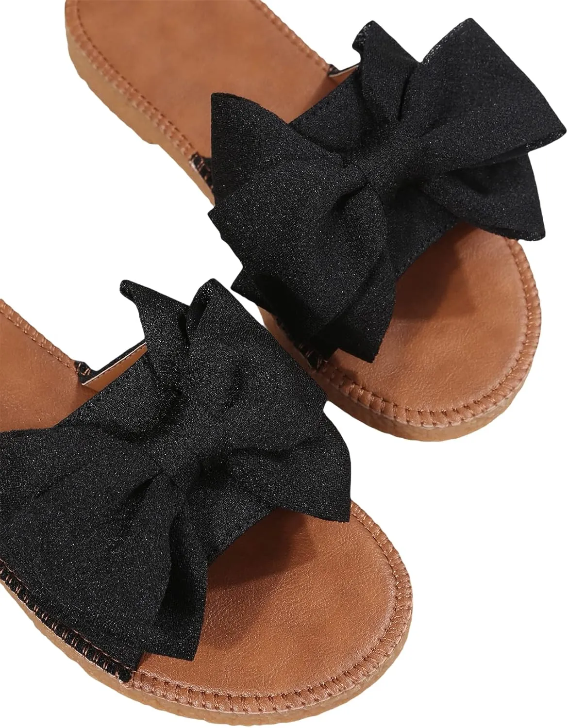 GORGLITTER Women's Bow Knot Flat Sandals Open Toe Slip On Slide Slipper Single Band Flats
