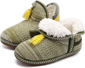 GPOS Women's Cashmere Knit House Slipper Booties Cotton Quilted Warm Indoor Ankle Boots