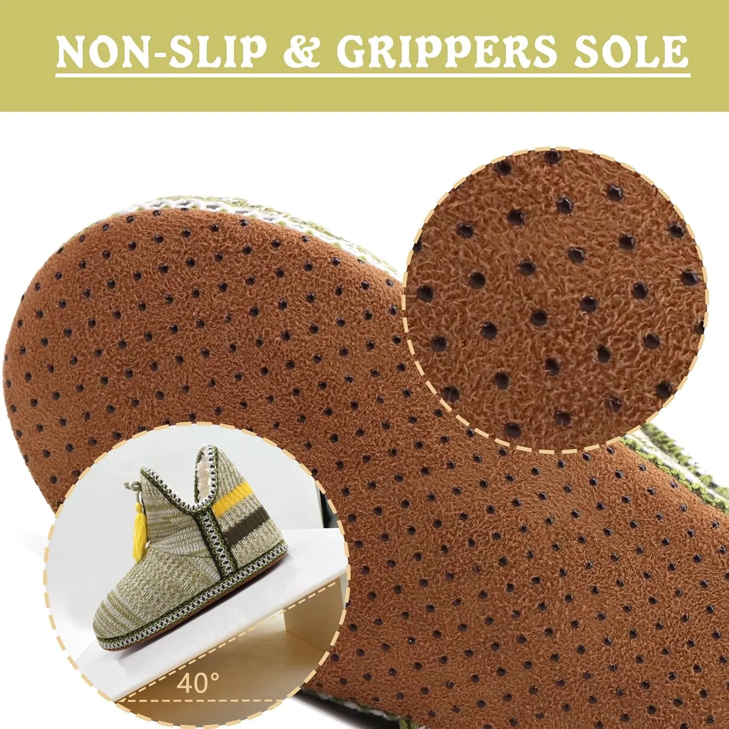 GPOS Women's Cashmere Knit House Slipper Booties Cotton Quilted Warm Indoor Ankle Boots