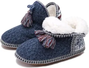 GPOS Women's Cashmere Knit House Slipper Booties Cotton Quilted Warm Indoor Ankle Boots
