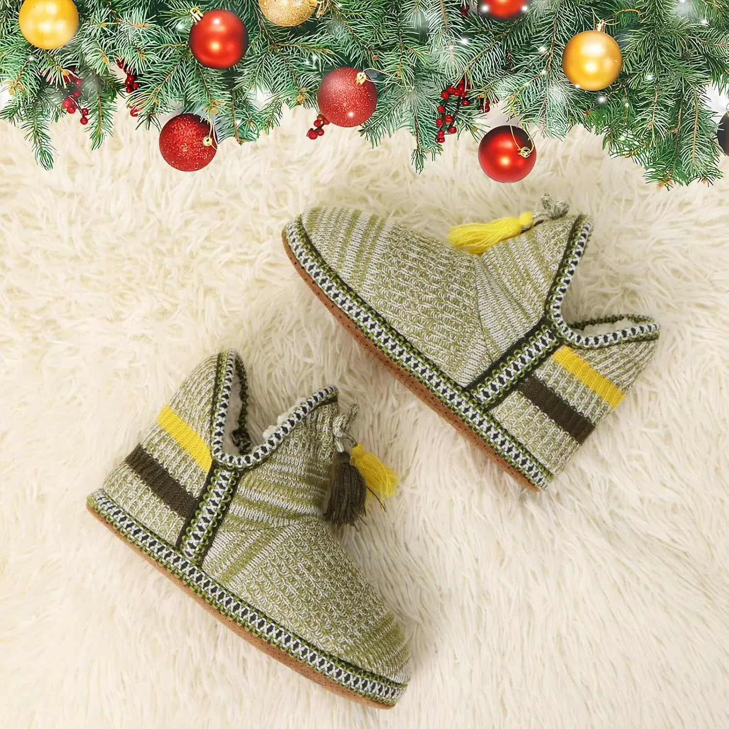 GPOS Women's Cashmere Knit House Slipper Booties Cotton Quilted Warm Indoor Ankle Boots