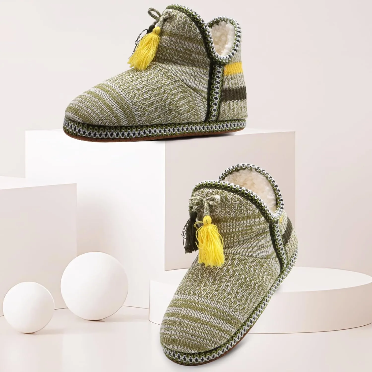 GPOS Women's Cashmere Knit House Slipper Booties Cotton Quilted Warm Indoor Ankle Boots