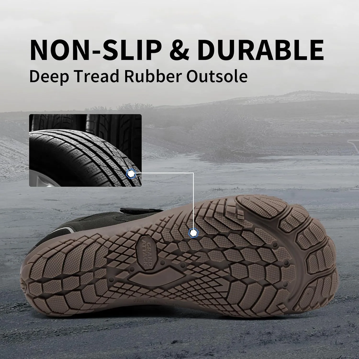 Grand Attack Barefoot Shoes Men Wide Toe Box Zero Drop Men's Trail Running Cross-Trainer Wrestling Boxing Weightlifting Walking Shoes