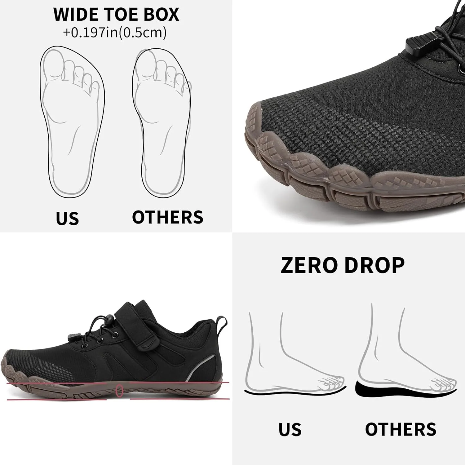 Grand Attack Barefoot Shoes Men Wide Toe Box Zero Drop Men's Trail Running Cross-Trainer Wrestling Boxing Weightlifting Walking Shoes