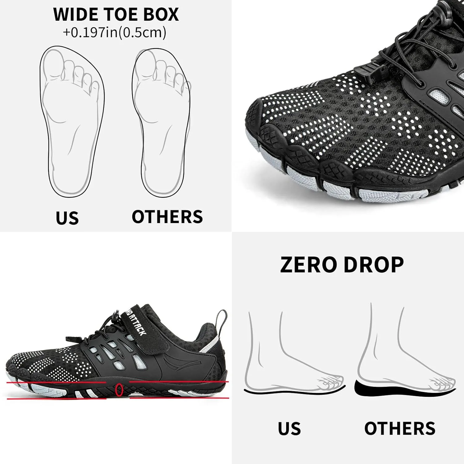 Grand Attack Men's Barefoot Shoes|Minimalist Cross-Trainer|Zero Drop Sole|Wide Toe Box